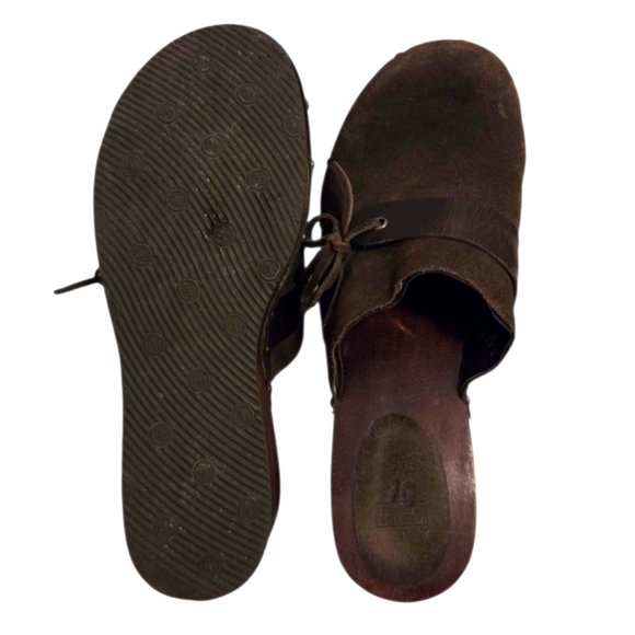 Vintage Y2k 90's American Eagle Wooden Heel Clog Leather Women's Size 10 Brown - Picture 3 of 10
